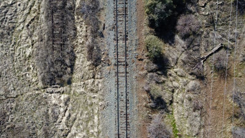 a drone shot of a train track